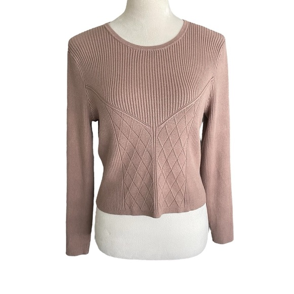 Abercrombie & Fitch Ribbed Tan Knit Sweater Cropped Neutral Y2K Top Women Sz XL - Picture 1 of 7